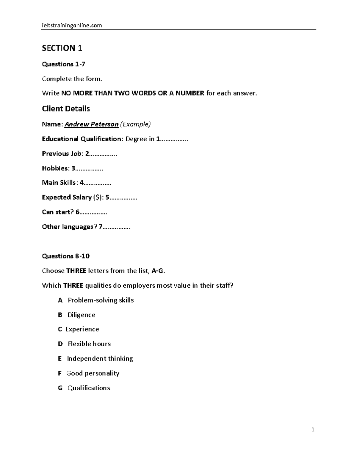 Ielts Recent Actual Test With Answers Practice Test 03 - SECTION 1 ...