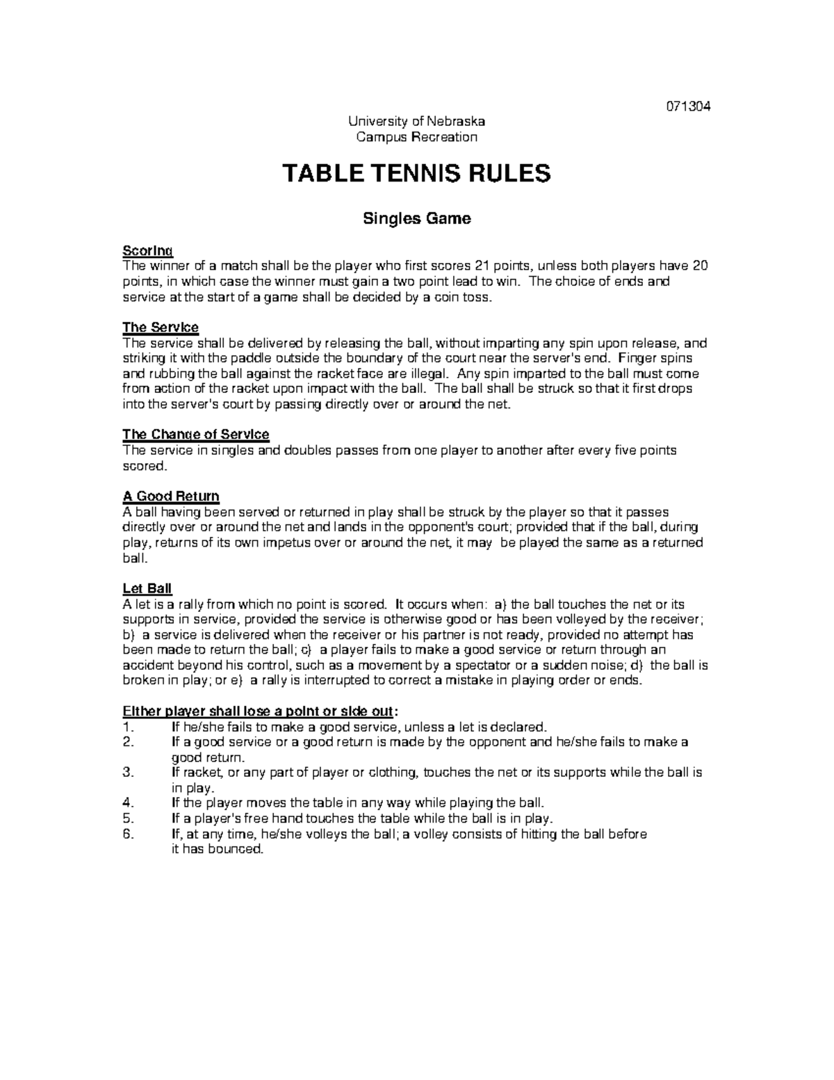 Table Tennis - Sports Rules - 071304 University of Nebraska Campus ...