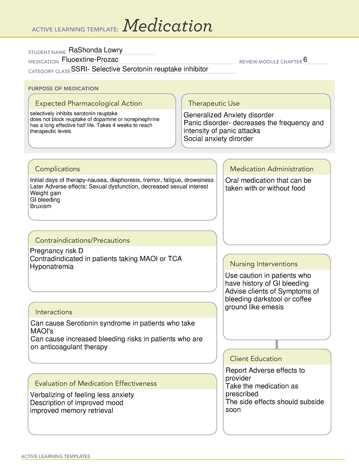 Prozac Template - ACTIVE LEARNING TEMPLATES Medication STUDENT NAME ...