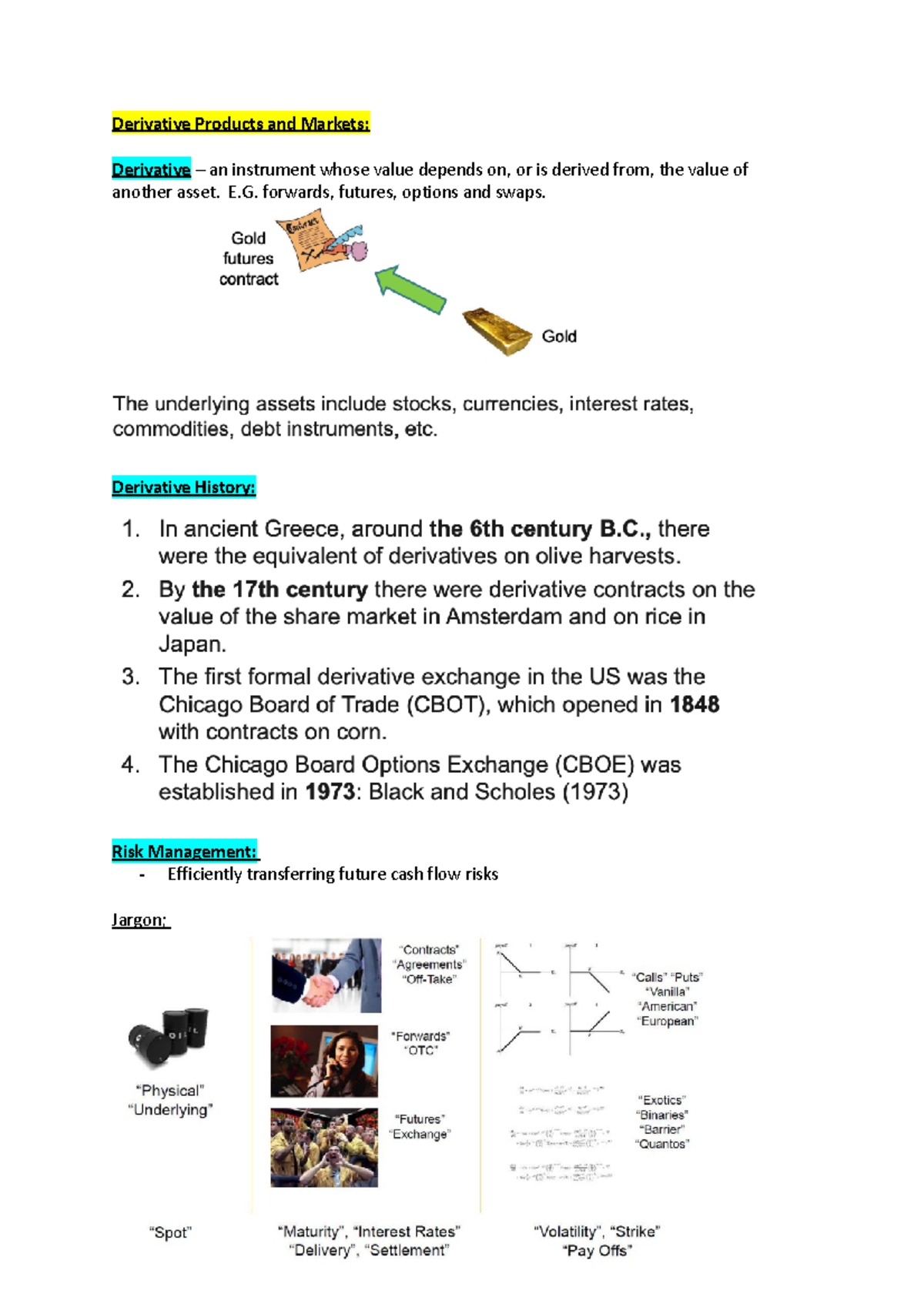 Derivative Products and Markets Notes - Derivative Products and Markets ...
