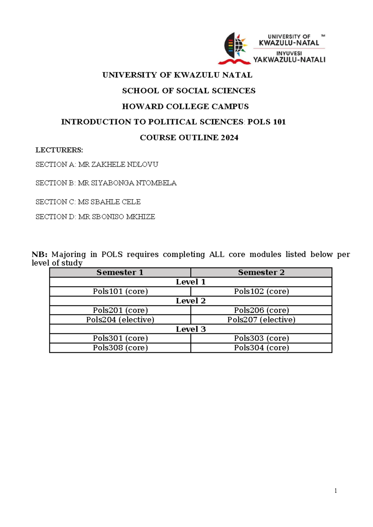 POLS101 Course Outline - UNIVERSITY OF KWAZULU NATAL SCHOOL OF SOCIAL ...