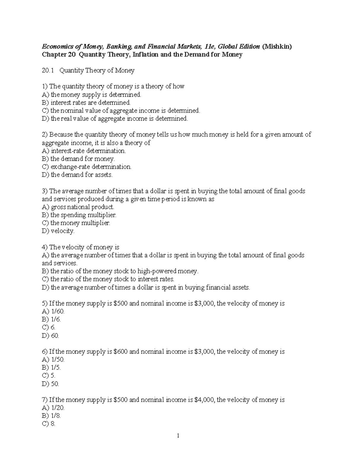Chapter 20 Inflation STD - Economics of Money, Banking, and Financial ...