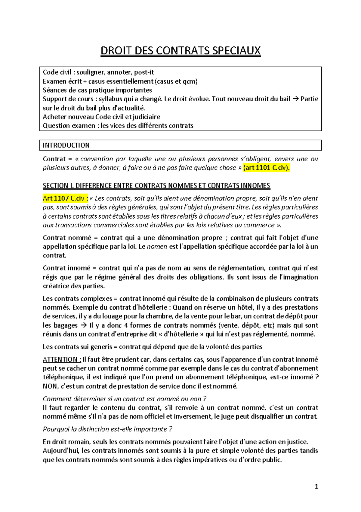 Contrats sp Ã©ciaux synth Ã¨se DROIT