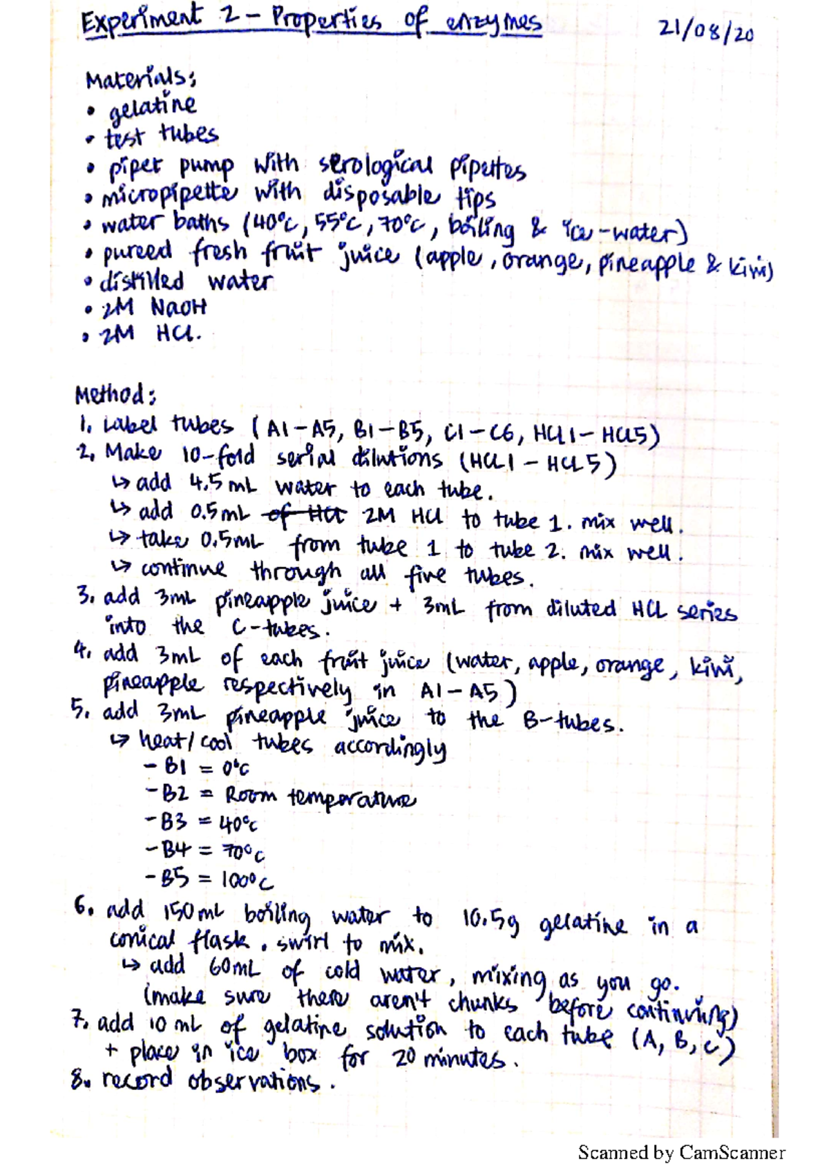 enzyme experiments leaving cert biology