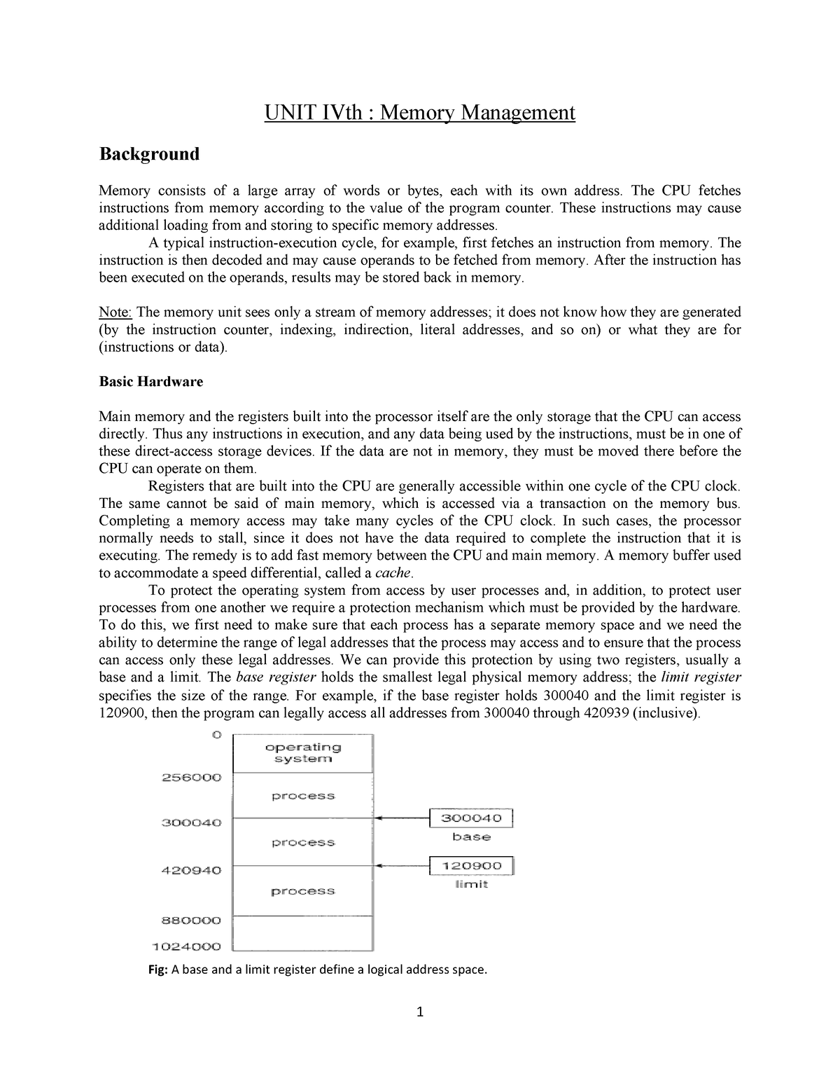 KCS-401 OS-UNIT-4 Notes - UNIT IVth : Memory Management Background ...