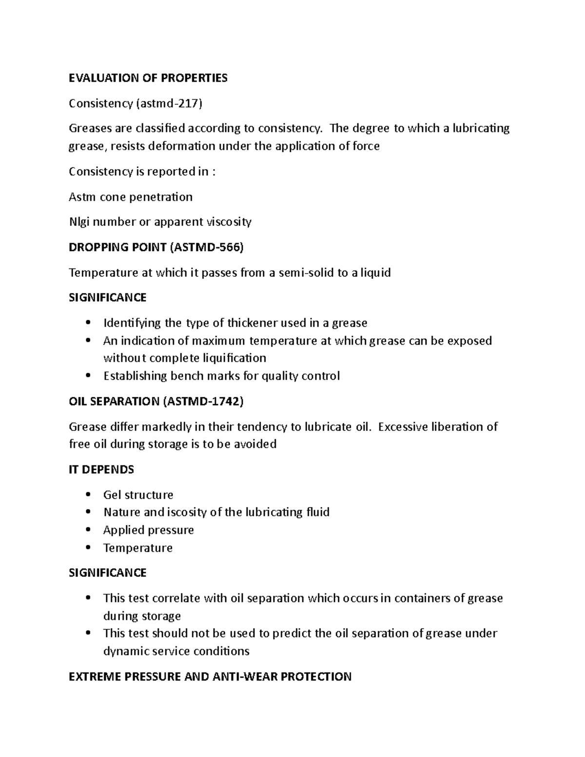 Evaluation of properties EVALUATION OF PROPERTIES Consistency (astmd