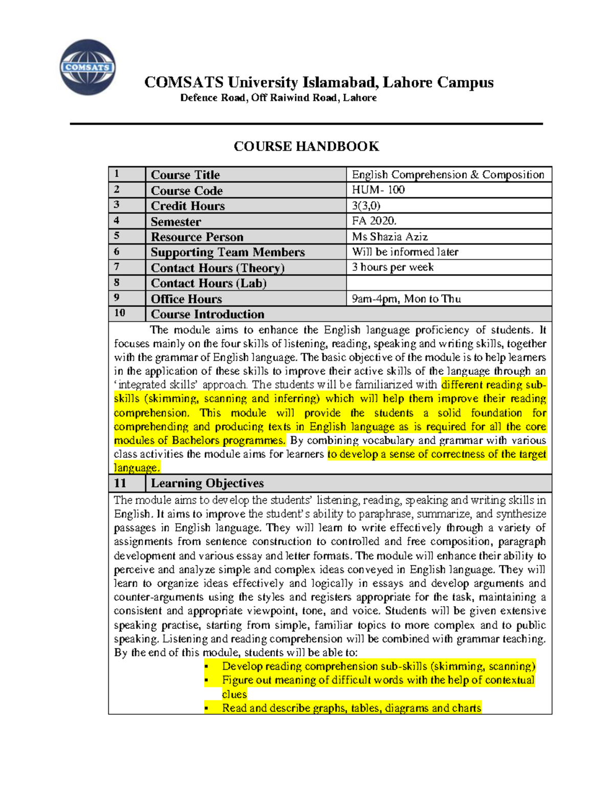 ECC Handbook - .... - COMSATS University Islamabad, Lahore Campus ...