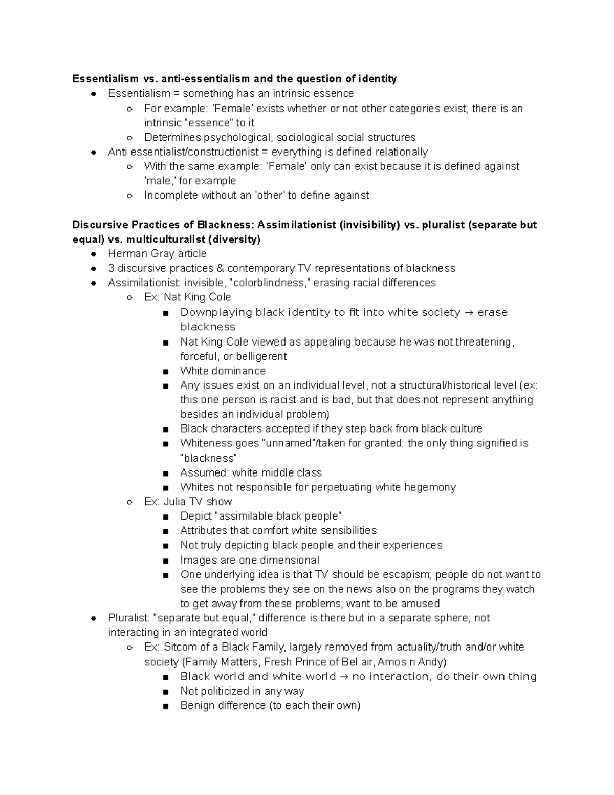 Famst 70 study guide - Prof. Siegel - Essentialism vs. anti ...