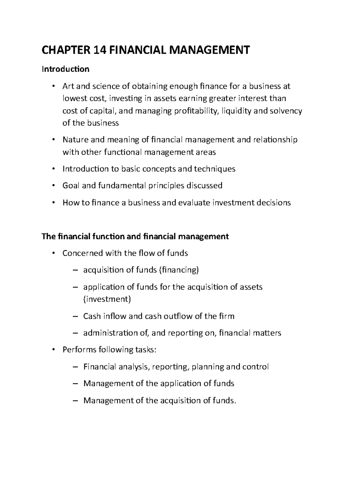 Chapter 14- Financial Management - CHAPTER 14 FINANCIAL MANAGEMENT ...