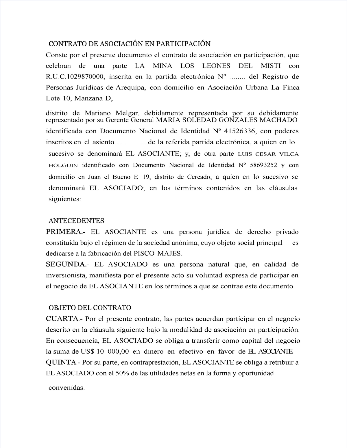 Pdf contrato de asociacion en participacion - CONTRATO DE ASOCIACIÓN EN  PARTICIPACIÓN Conste por el - Studocu