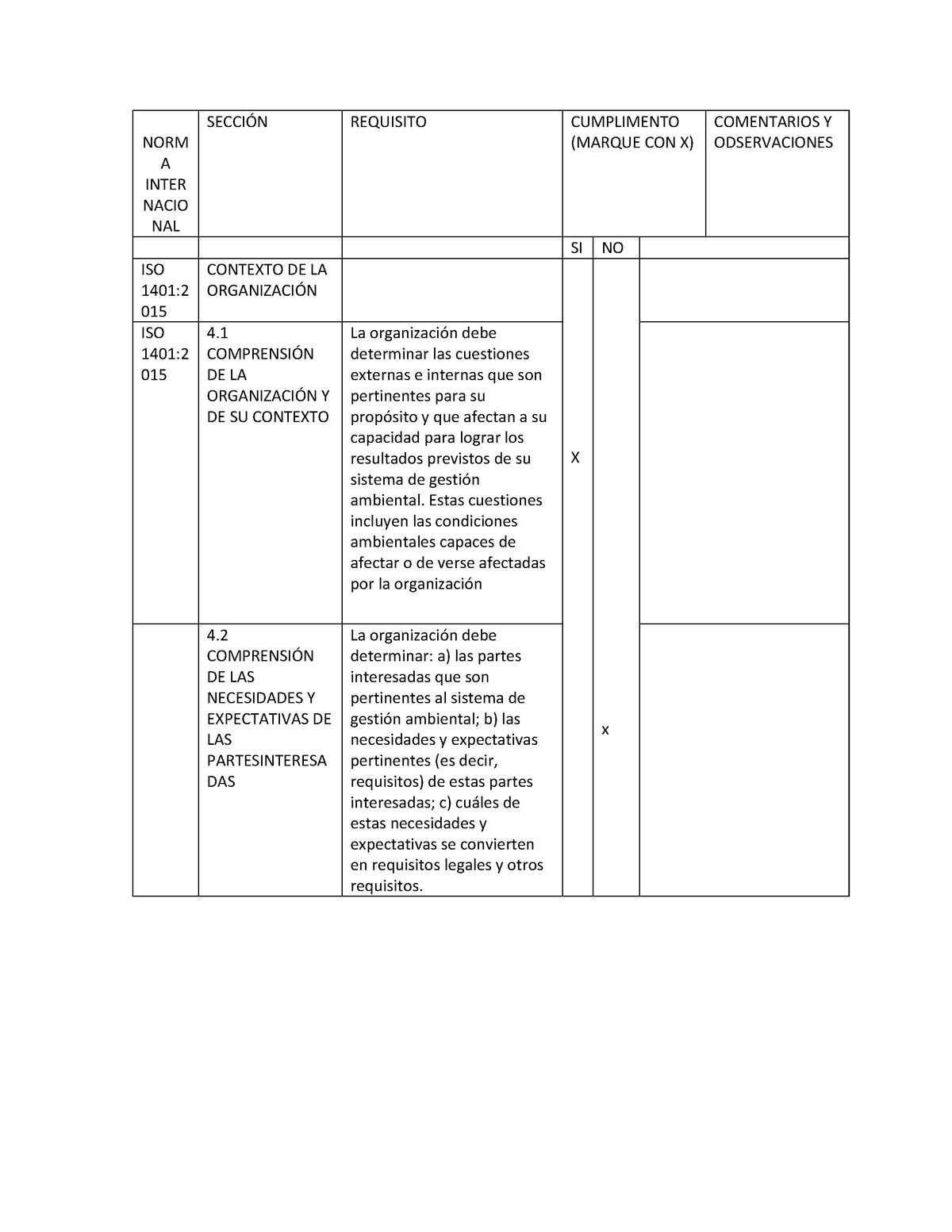 Norma Internacional Cuadro - NORM A INTER NACIO NAL SECCI”N REQUISITO ...