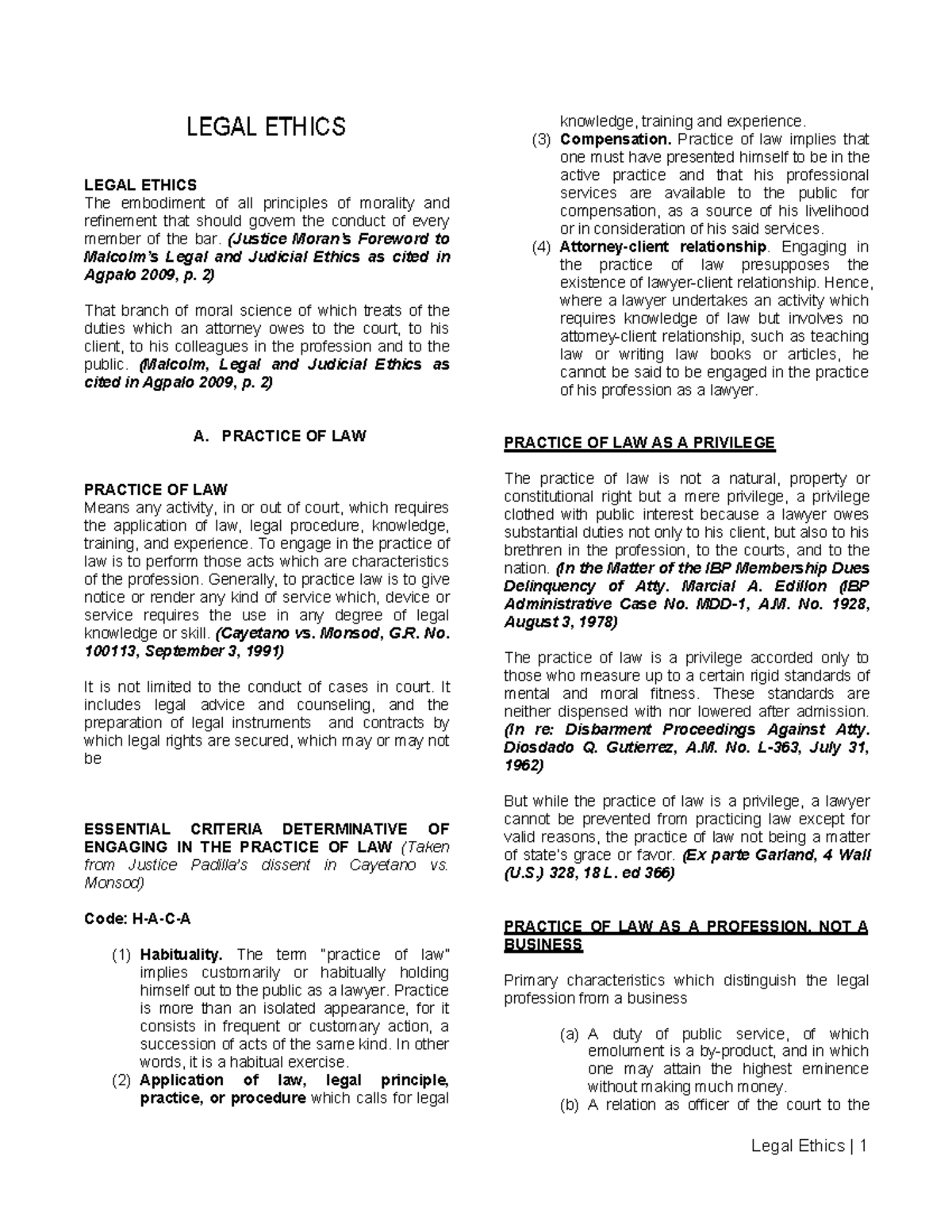 Agpalo Reviewer FOR Legal Ethics LEGAL ETHICS LEGAL ETHICS The