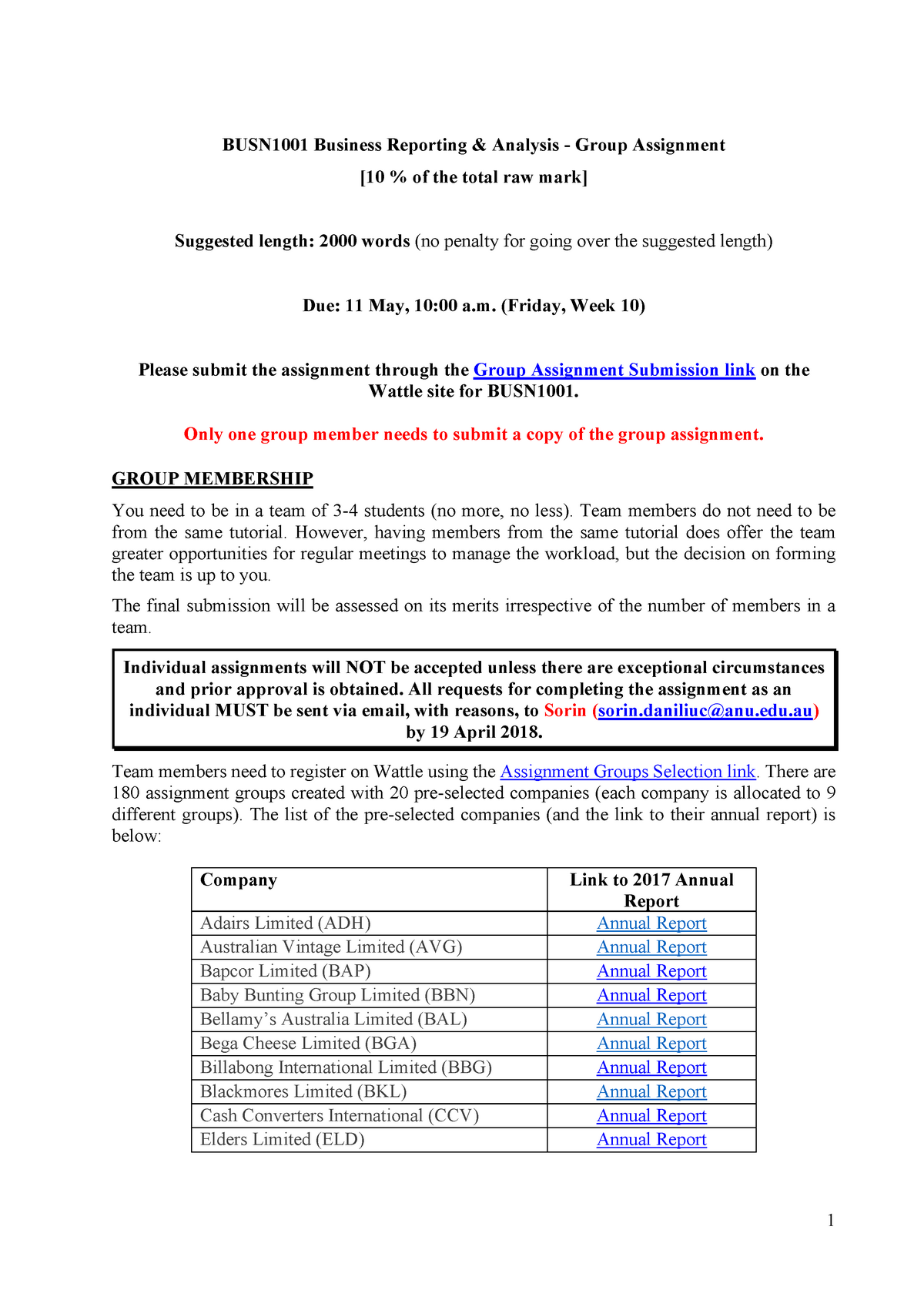 BUSN1001 S1 2018 Group Assignment - BUSN1001 Business Reporting ...