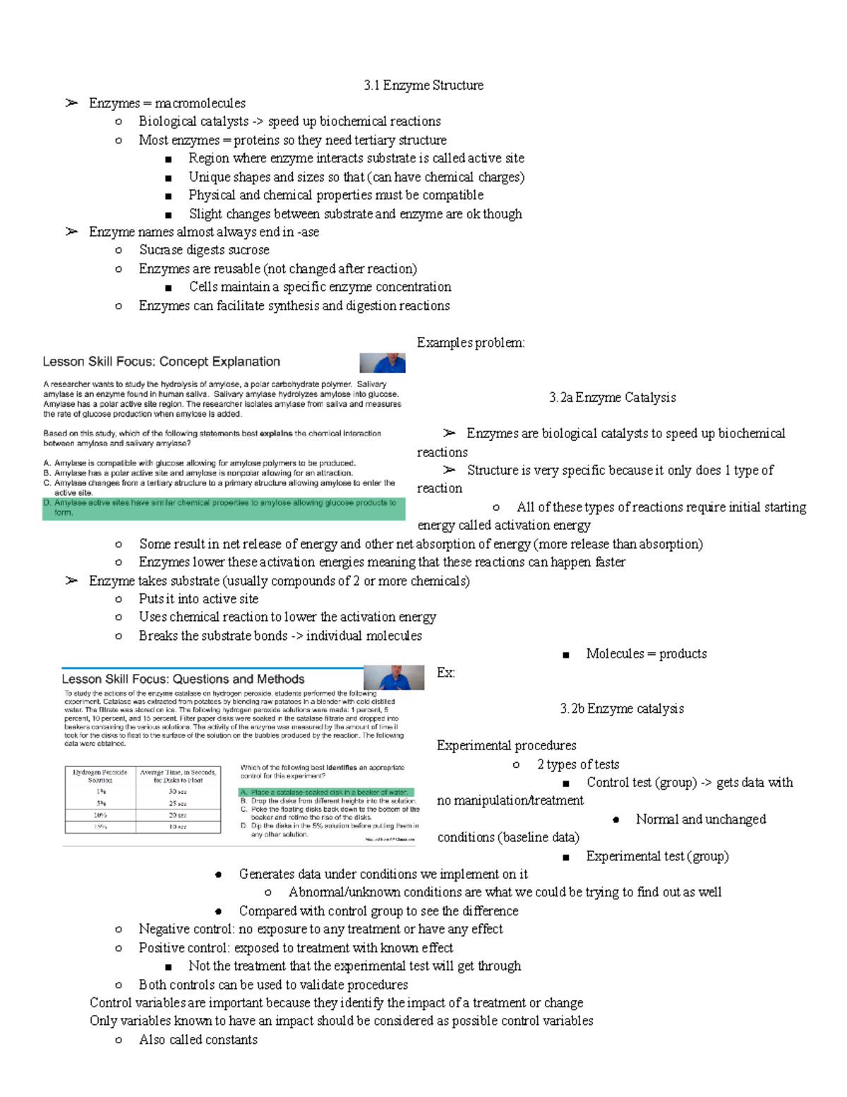 Biology 3.13.5 Notes 3 Enzyme Structure Enzymes = macromolecules