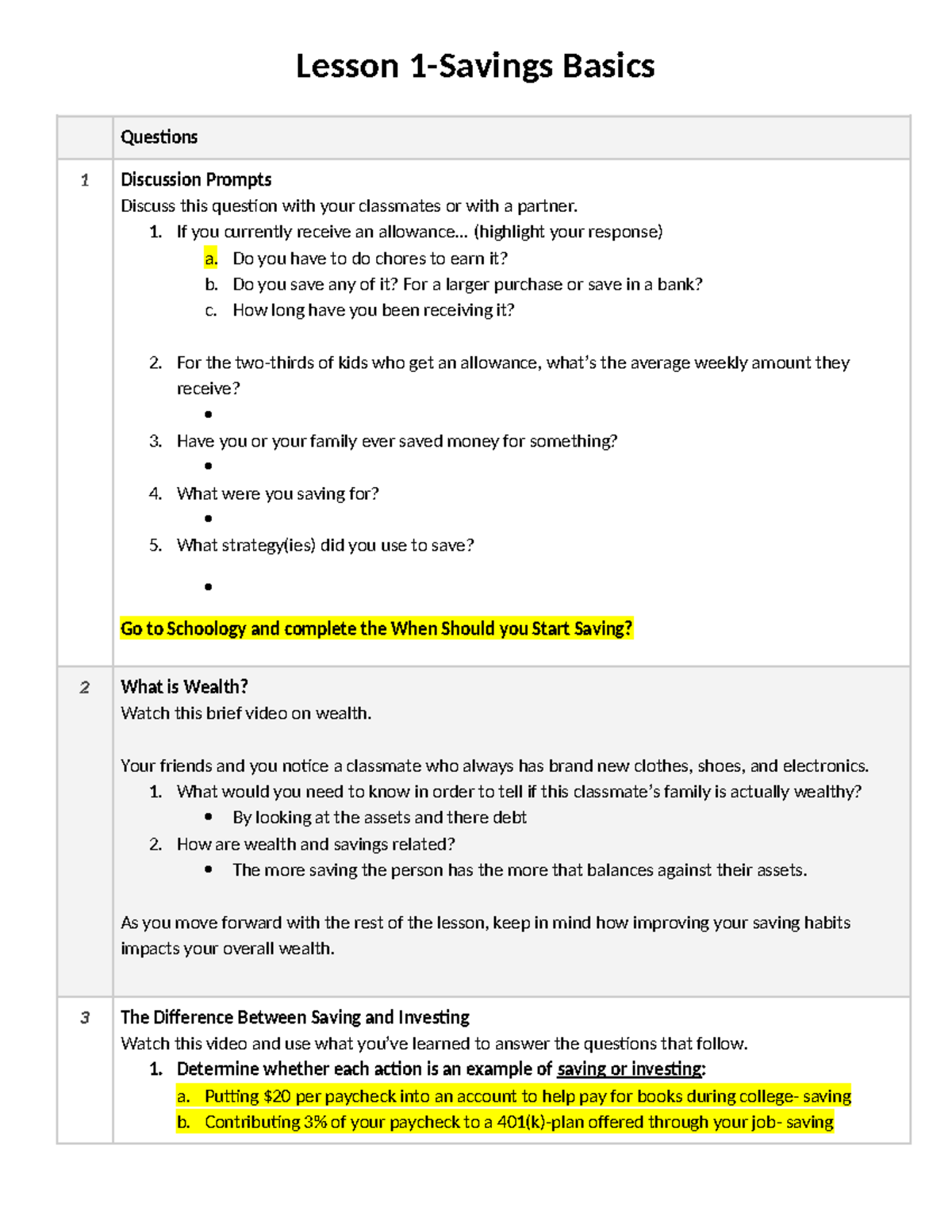 Lesson+1-+Savings+Basics+Student+Activity - Lesson 1-Savings Basics ...