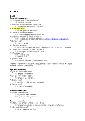 Ficha 1 EO Español 1 - FICHA 1 Presentarse: A) Sabes Preguntar Y ...