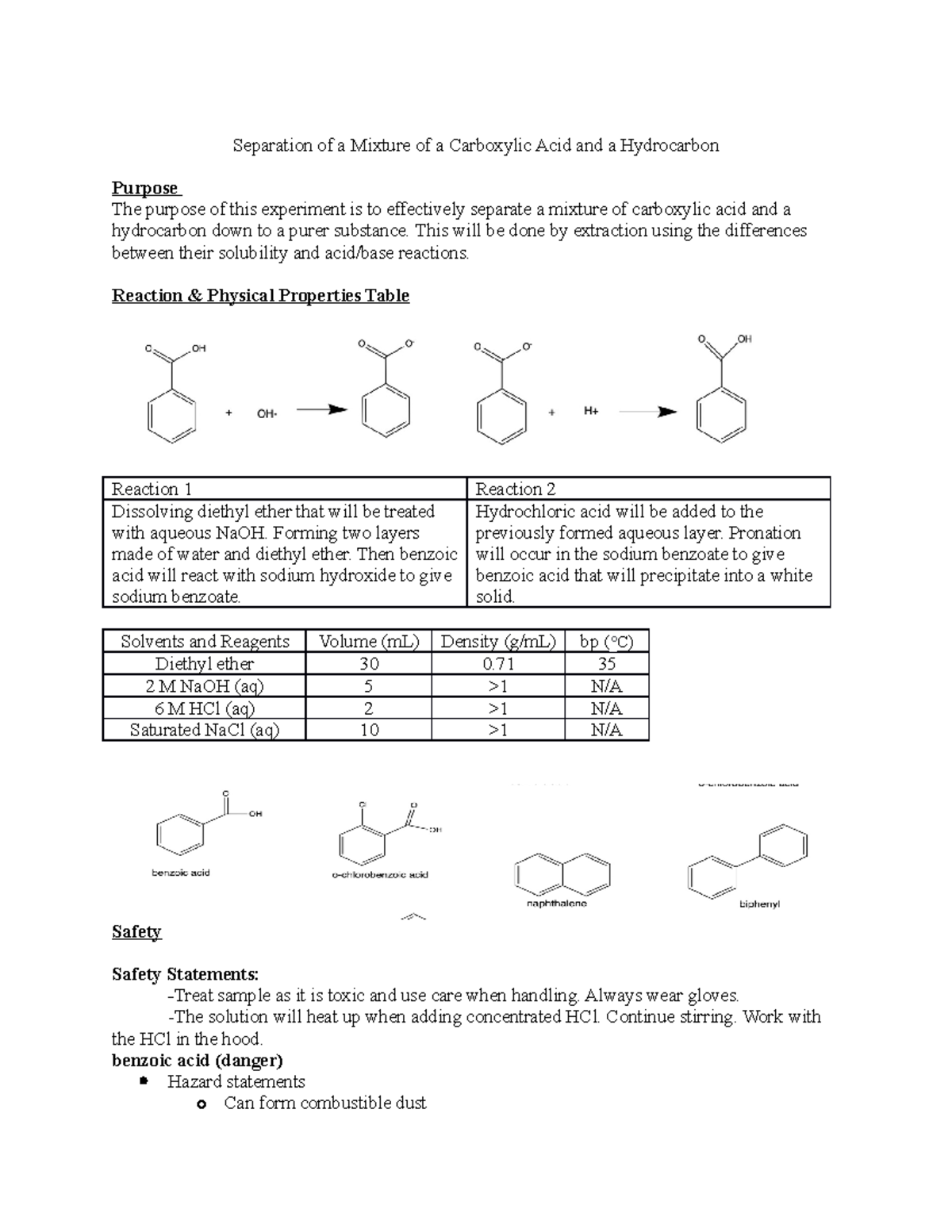 Lab Report 2 - Separation Of A Mixture Of A Carboxylic Acid And A ...