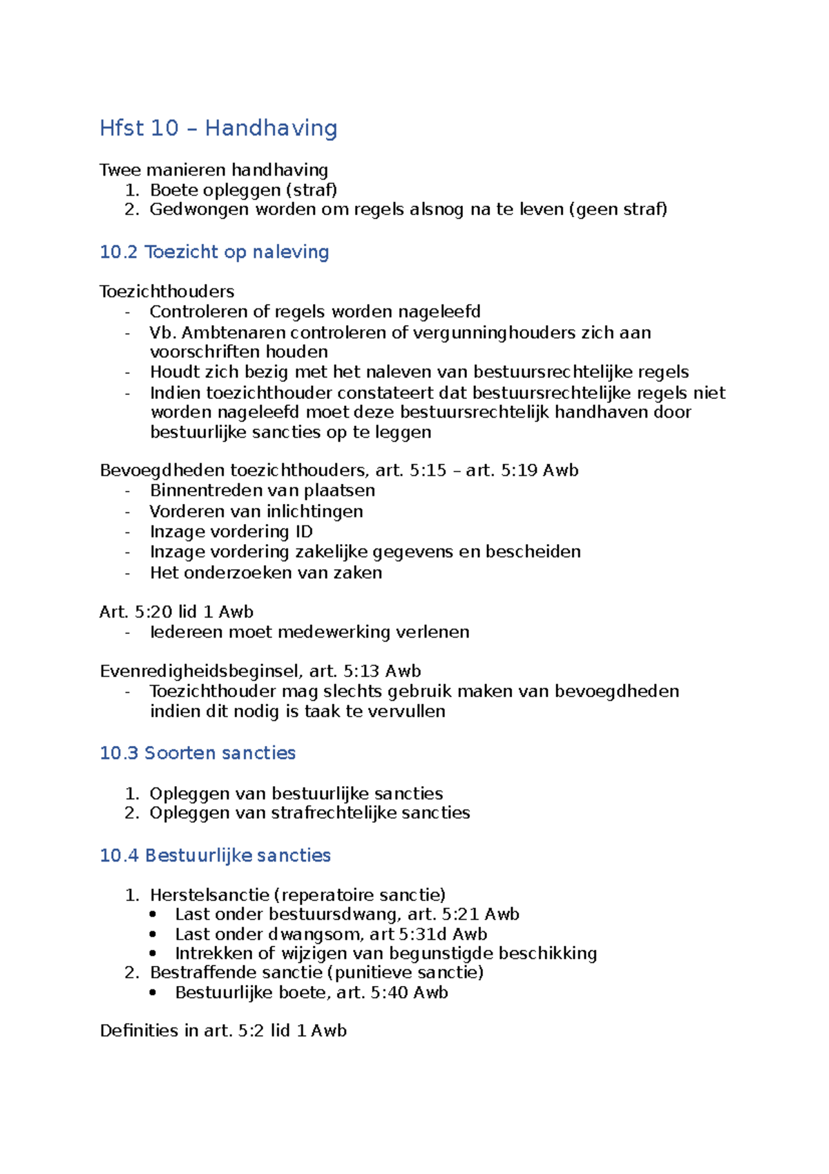 Bestuursrecht Hoofdstuk 10 - Handhaving - Hfst 10 – Handhaving Twee ...