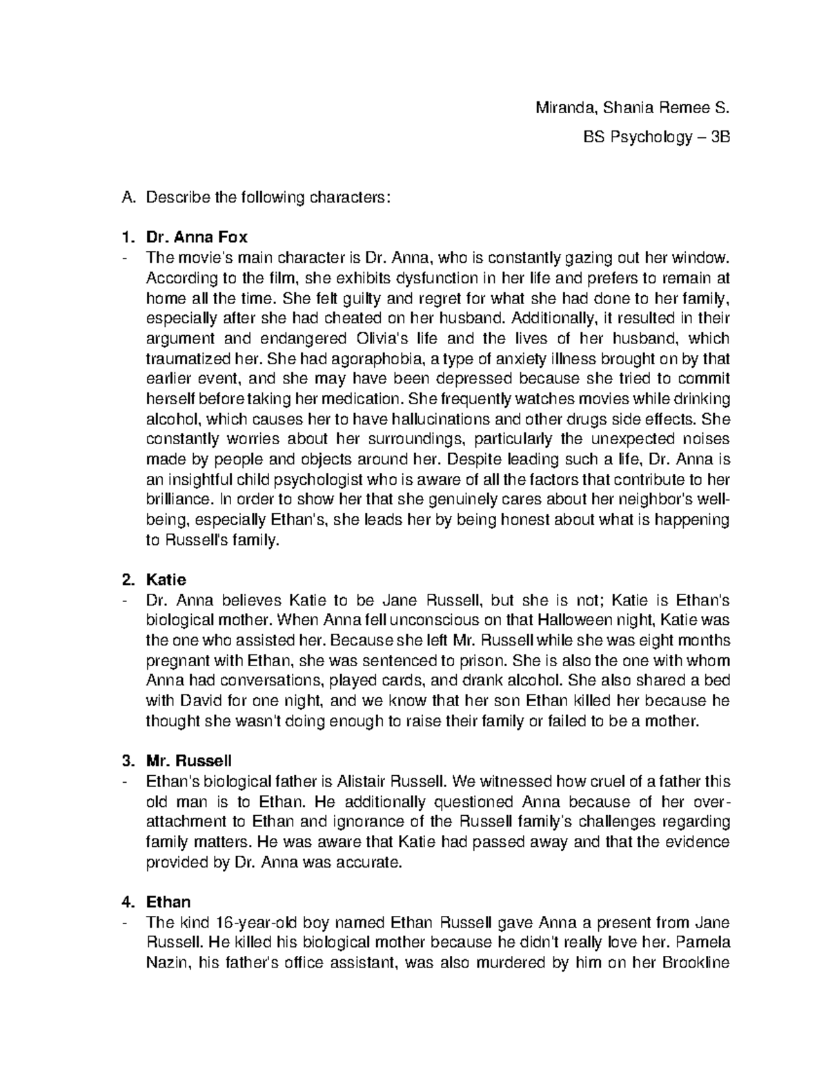 Miranda, Shania Remee S. (Clinical Film) Miranda, Shania Remee S. BS Psychology 3 B A