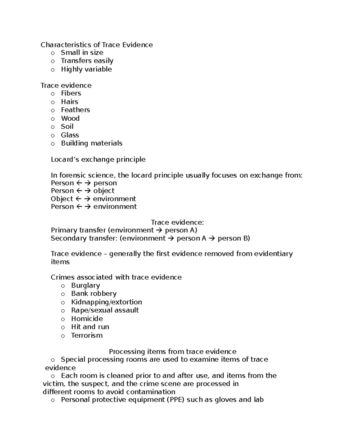 Characteristics of Trace Evidence Notes - Other trace evidence (glass ...