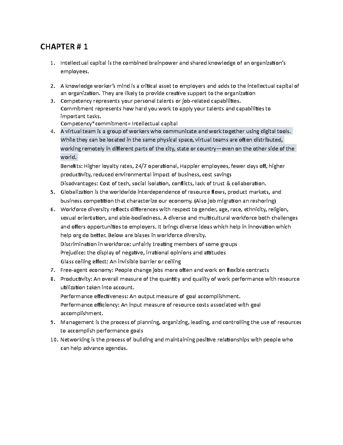 Test Ch#1 - GMS200 notes - CHAPTER # 1 Intellectual capital is the ...