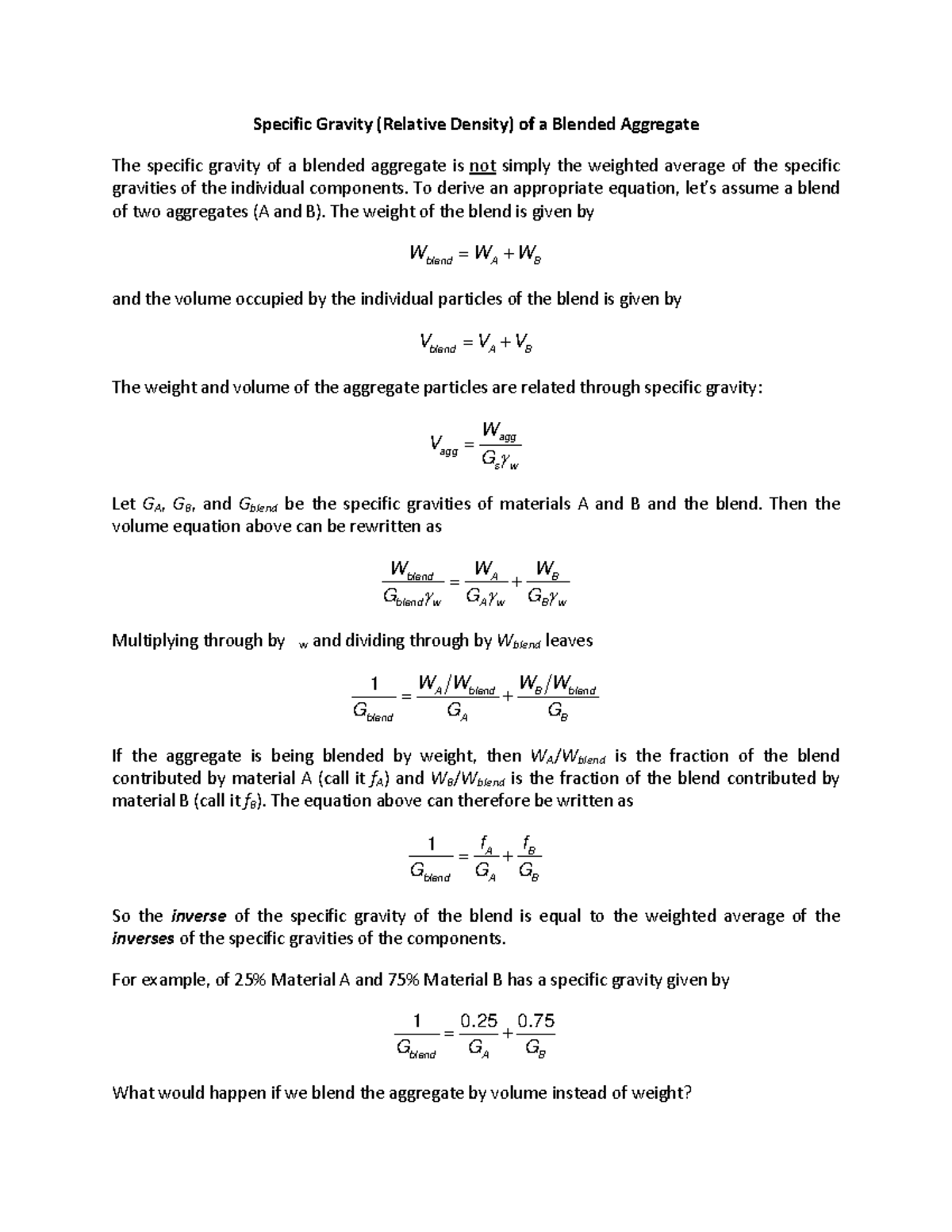 Specific Gravity Of A Blended Aggregate - Specific Gravity (Relative ...