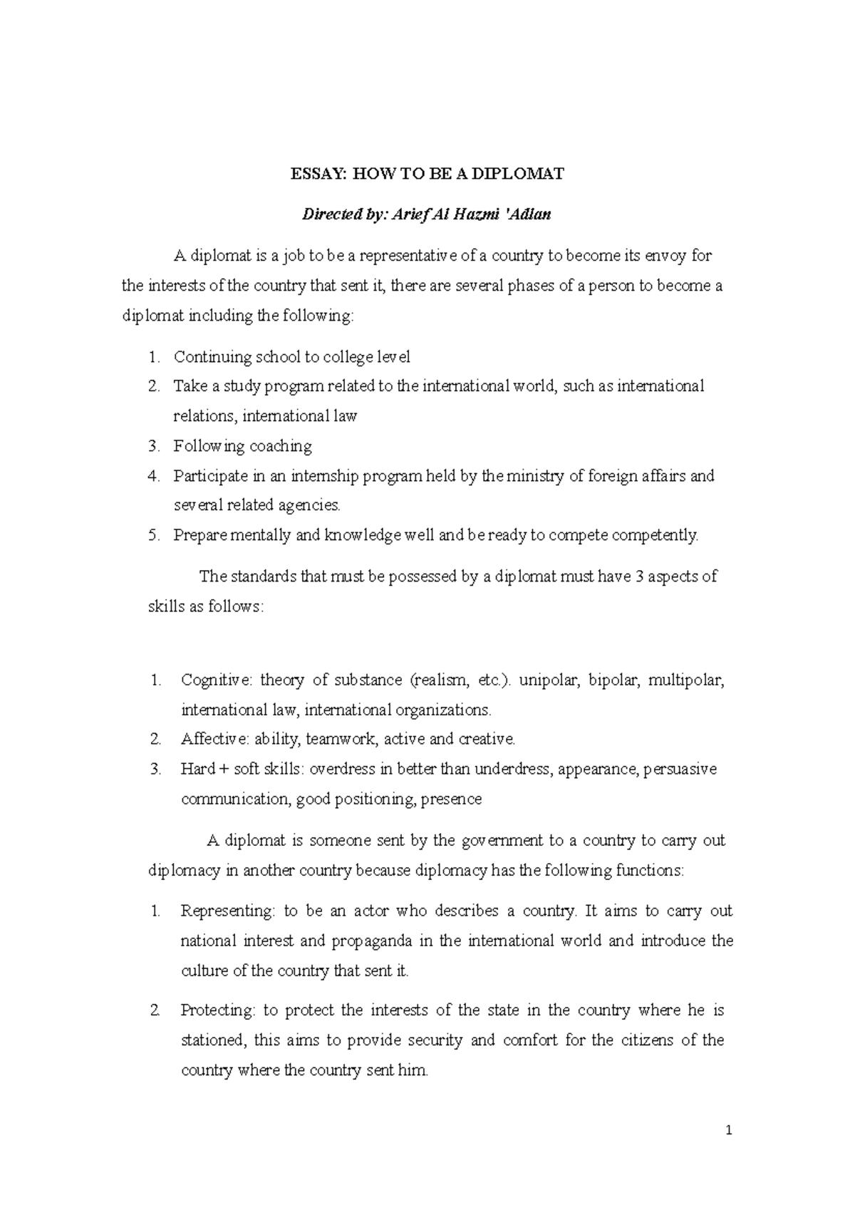 qualities of a good diplomat essay