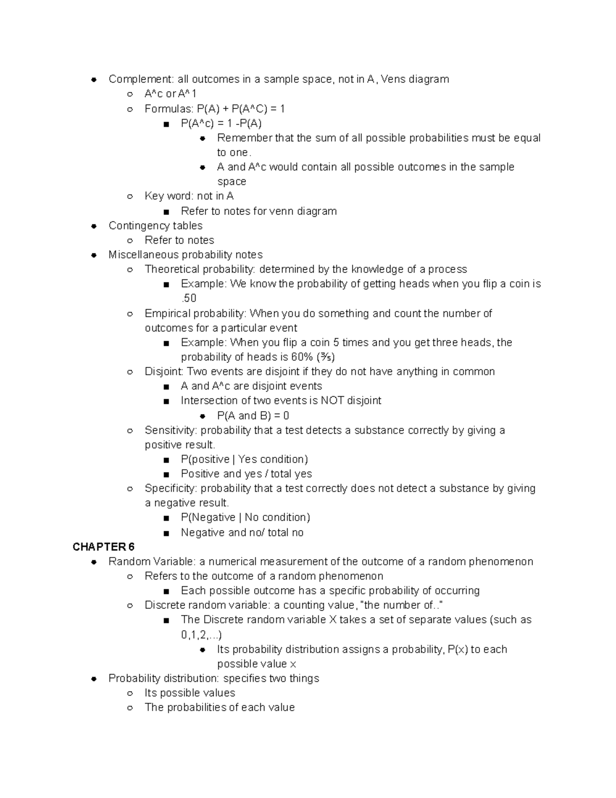 Studoc statistics - Complement: all outcomes in a sample space, not in ...