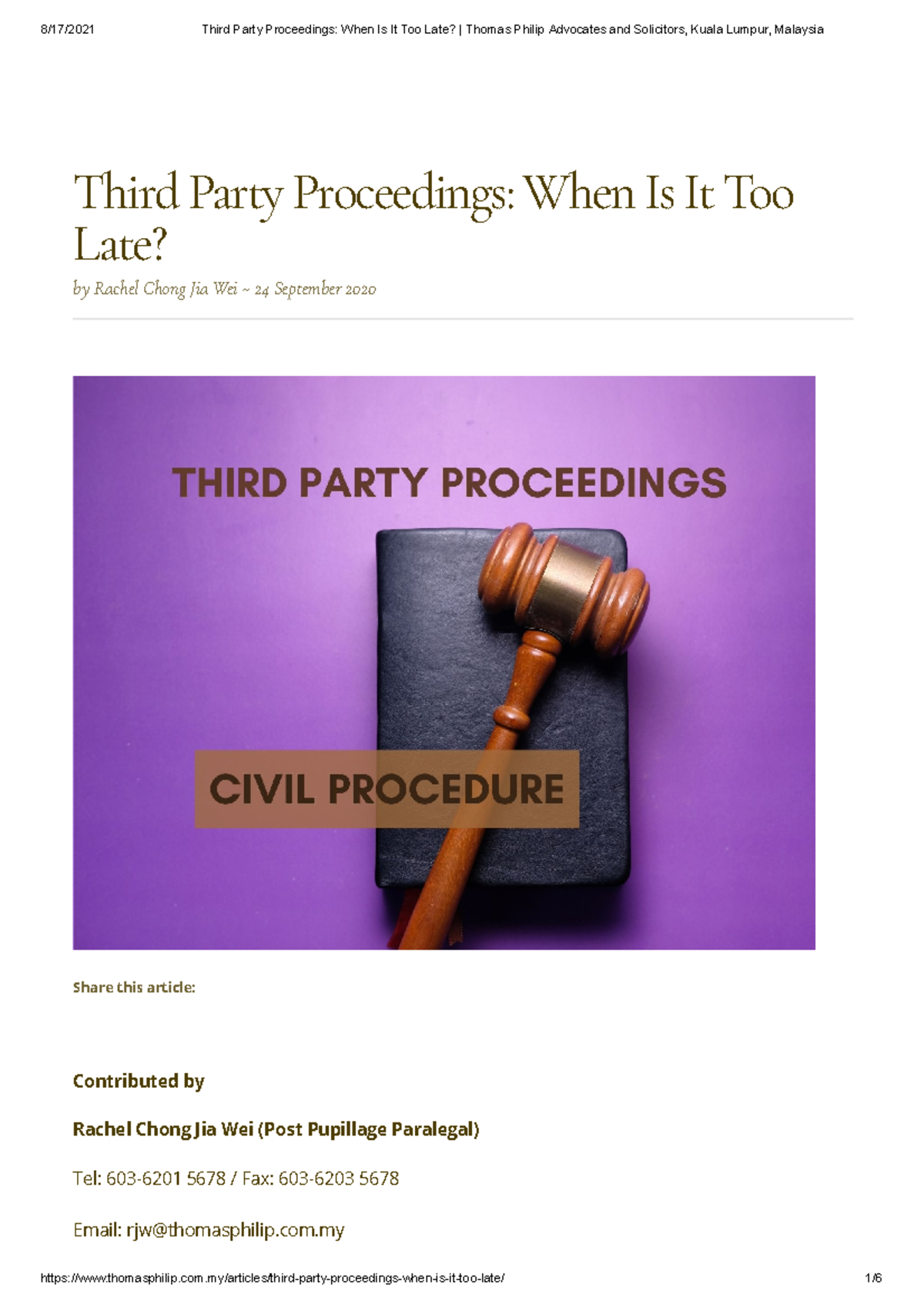 Third Party Proceedings When Is It Too Late Thomas Philip Advocates And ...