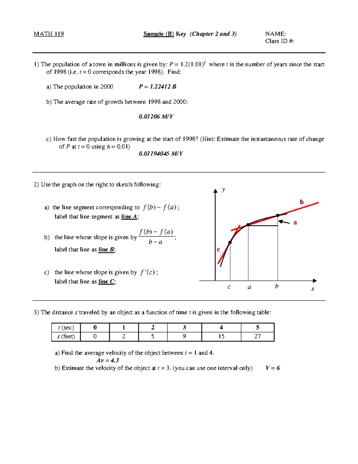 Chapters 2 And 3 B Solution - MATH 119 Sample (B) Key (Chapter 2 And 3 ...