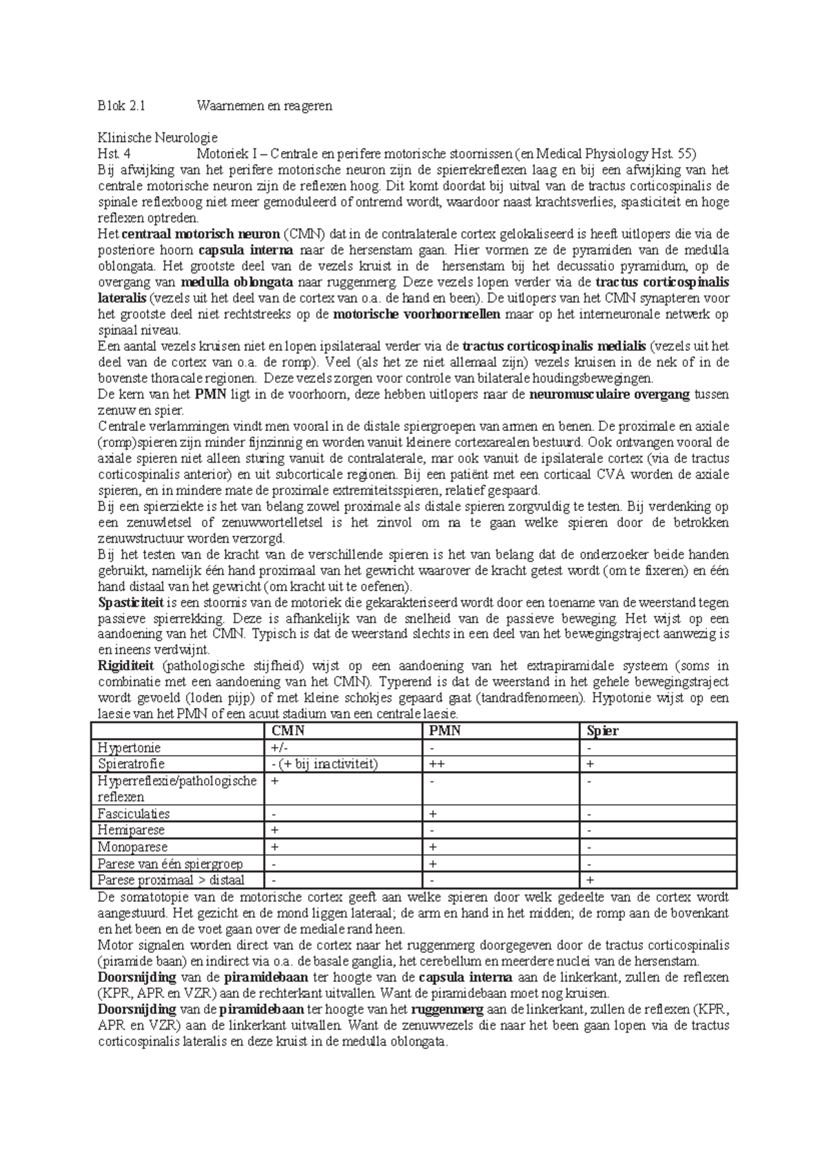 Samenvatting Klinische Neurologie Hst. 04 T/m 25 - Blok 2 Waarnemen En ...