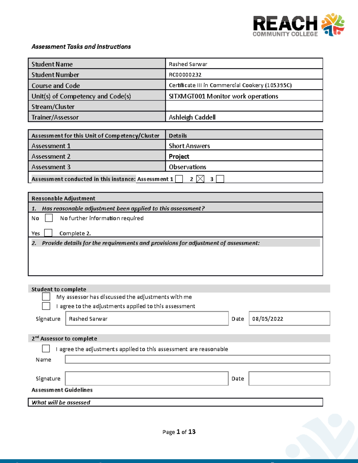 Sitxmgt 001 Assessment 2 -Project - Assessment Tasks and Instructions ...