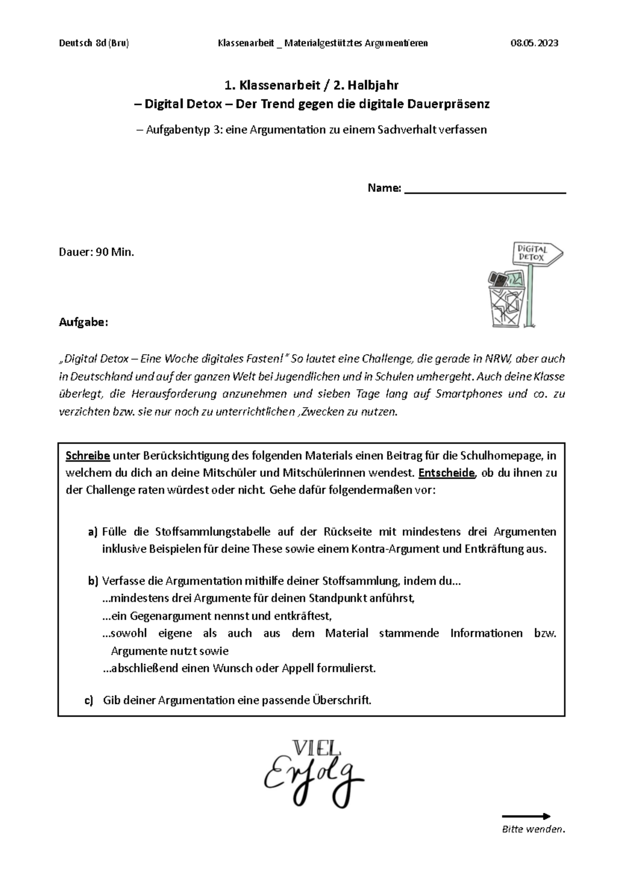 Materialgestütztes Argumentieren Klasse 8 Pdf Klassenarbeit für die Klasse 8 - Materialgestütztes Argumentieren