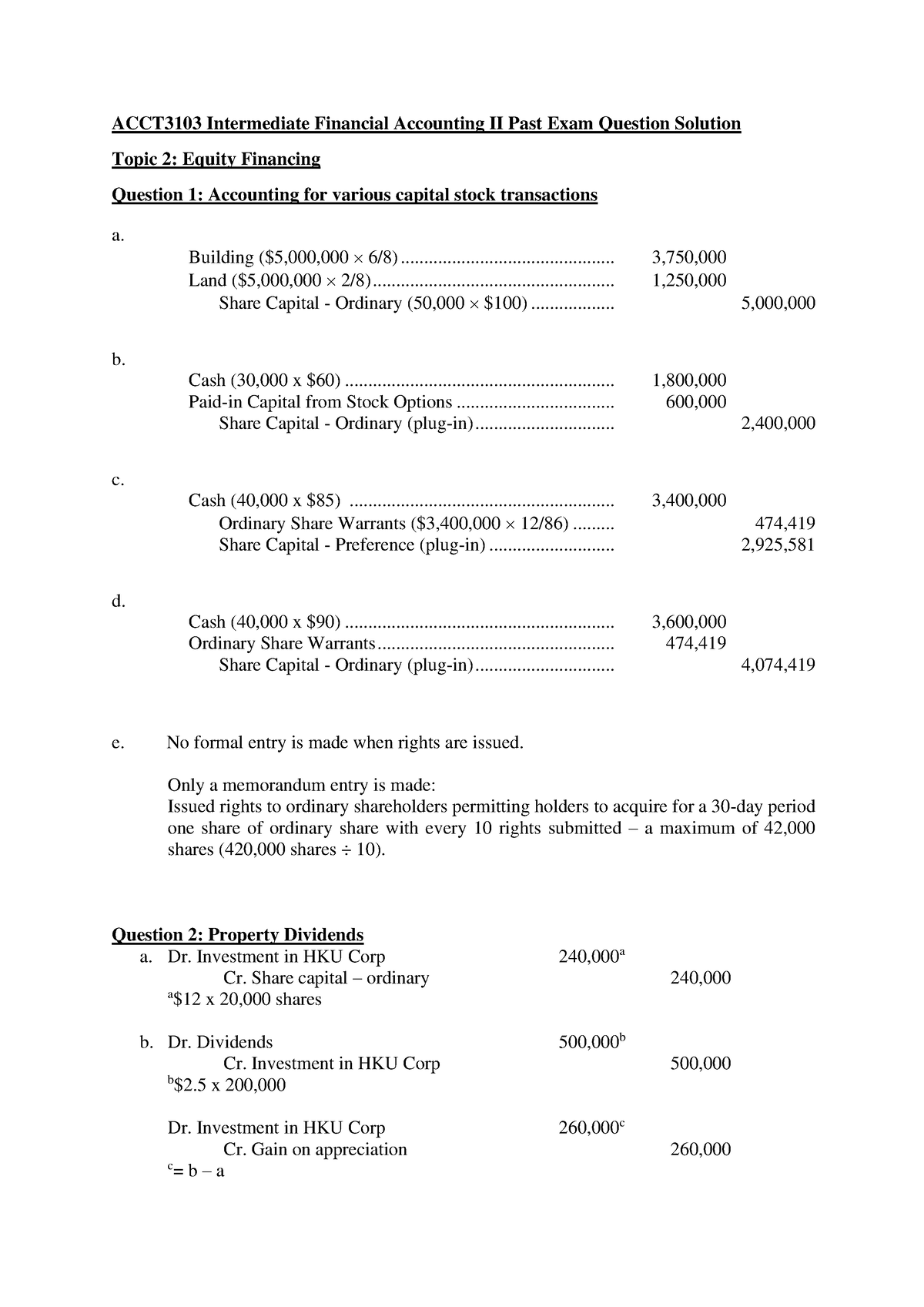 Equity Financing Solutions - ACCT3103 Intermediate Financial Accounting ...