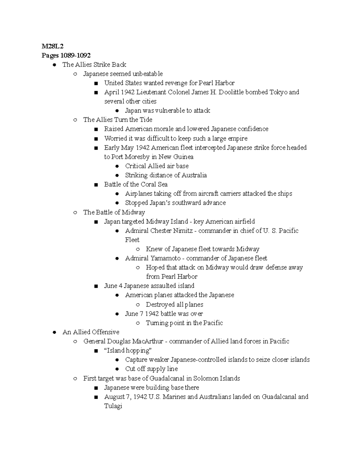 M28L2 - honors world reading notes - M28L Pages 1089- The Allies Strike ...