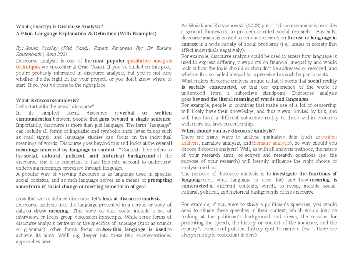 What Is Discourse Analysis? Definition + Examples - Grad Coach