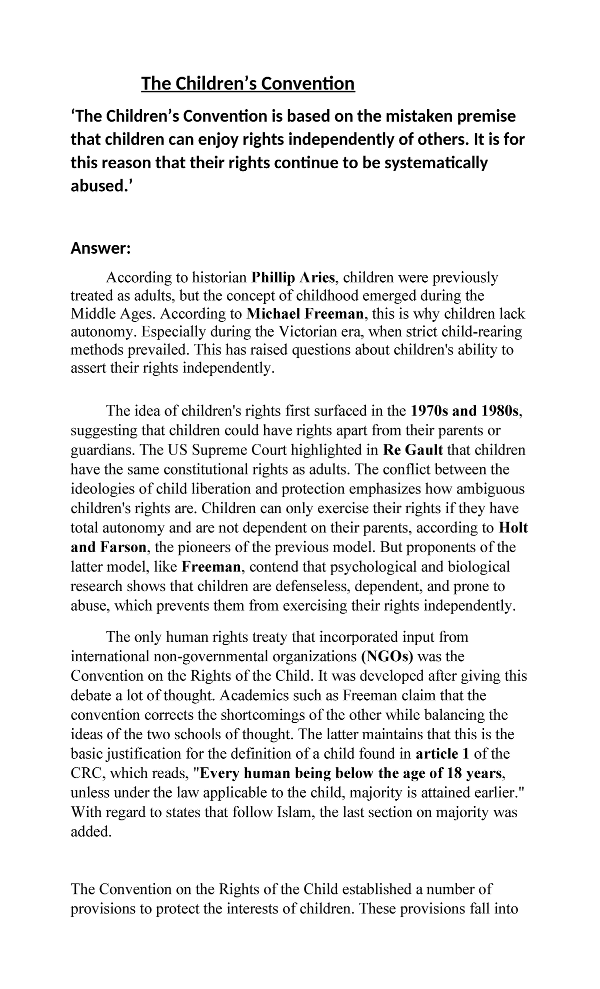 Children Rights - good eassay - The Children’s Convention ‘The Children ...