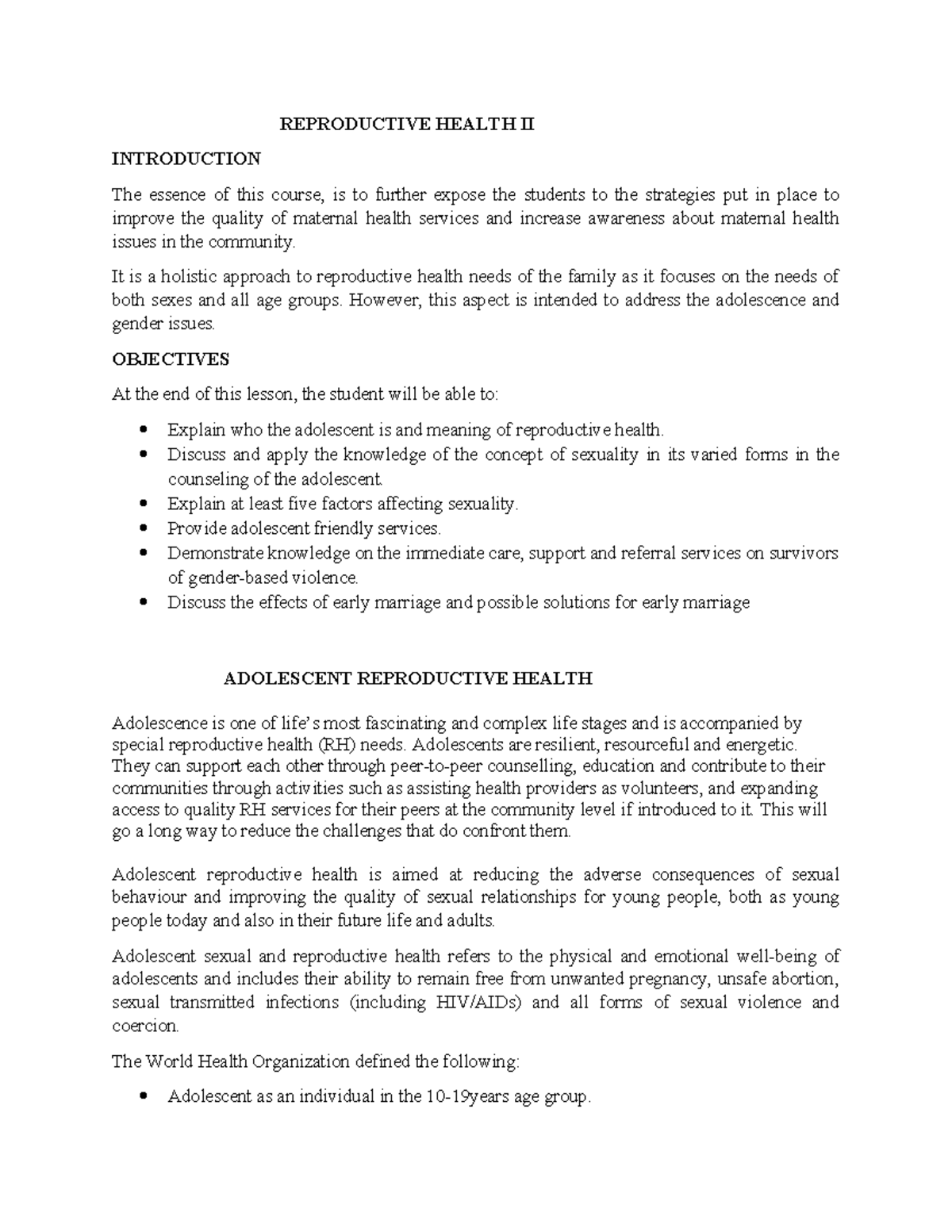 Adolescent Reproductive Health II NEW - REPRODUCTIVE HEALTH II ...