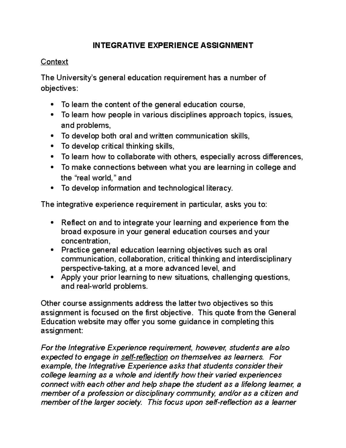 Integrative Experience Assignment - INTEGRATIVE EXPERIENCE ASSIGNMENT ...
