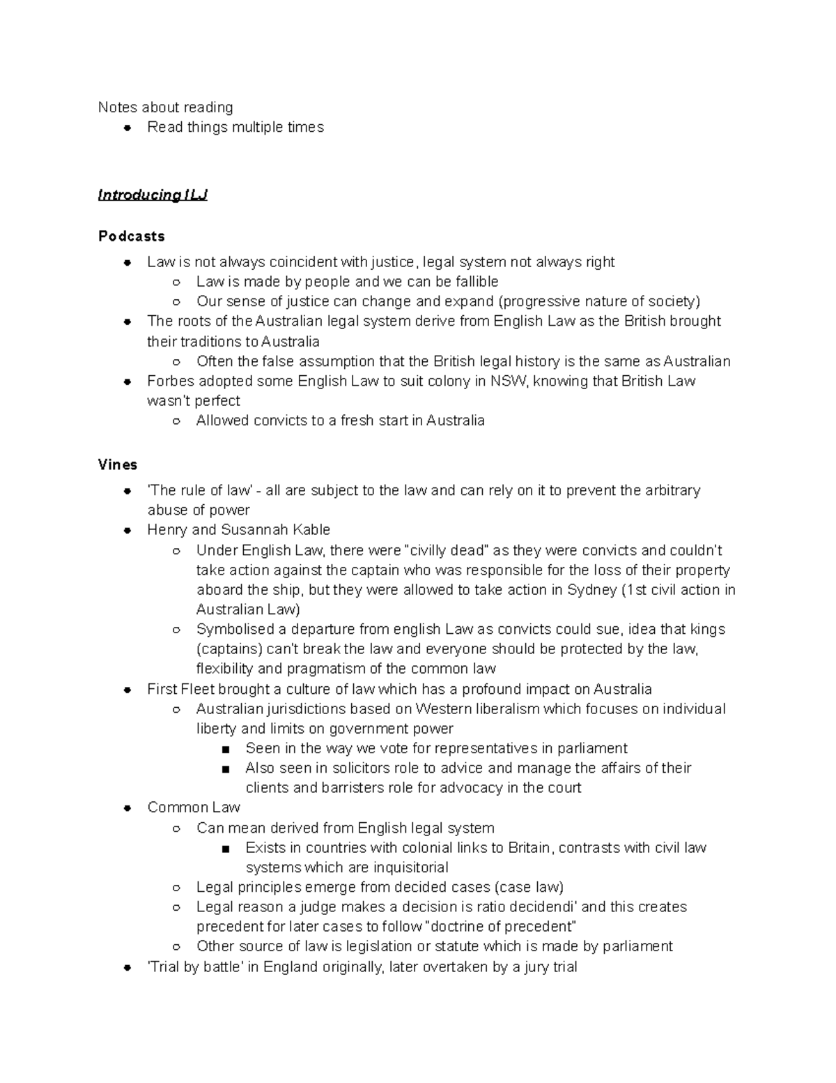 LAWS1052 - Introduction to Law and Justice - Notes about reading Read ...