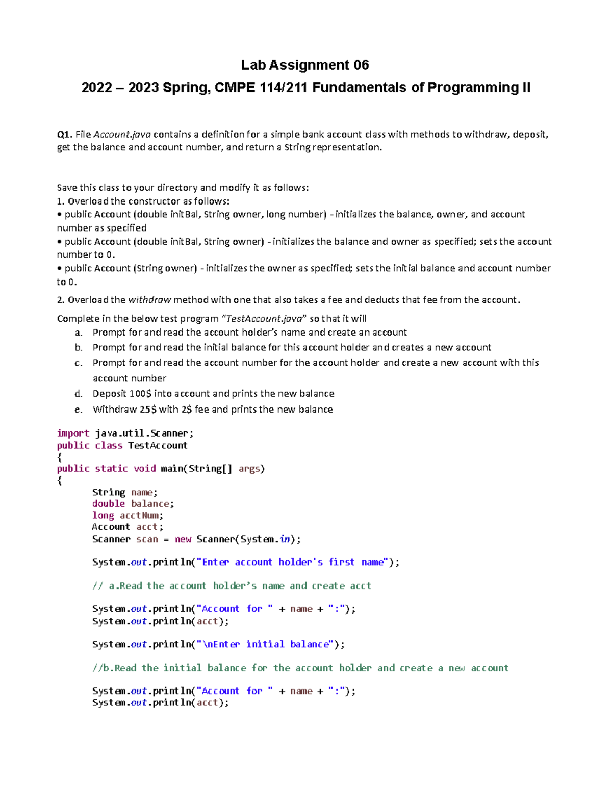 Lab 06 prelab - lab - Lab Assignment 0 6 2022 – 2023 Spring, CMPE 114/ ...
