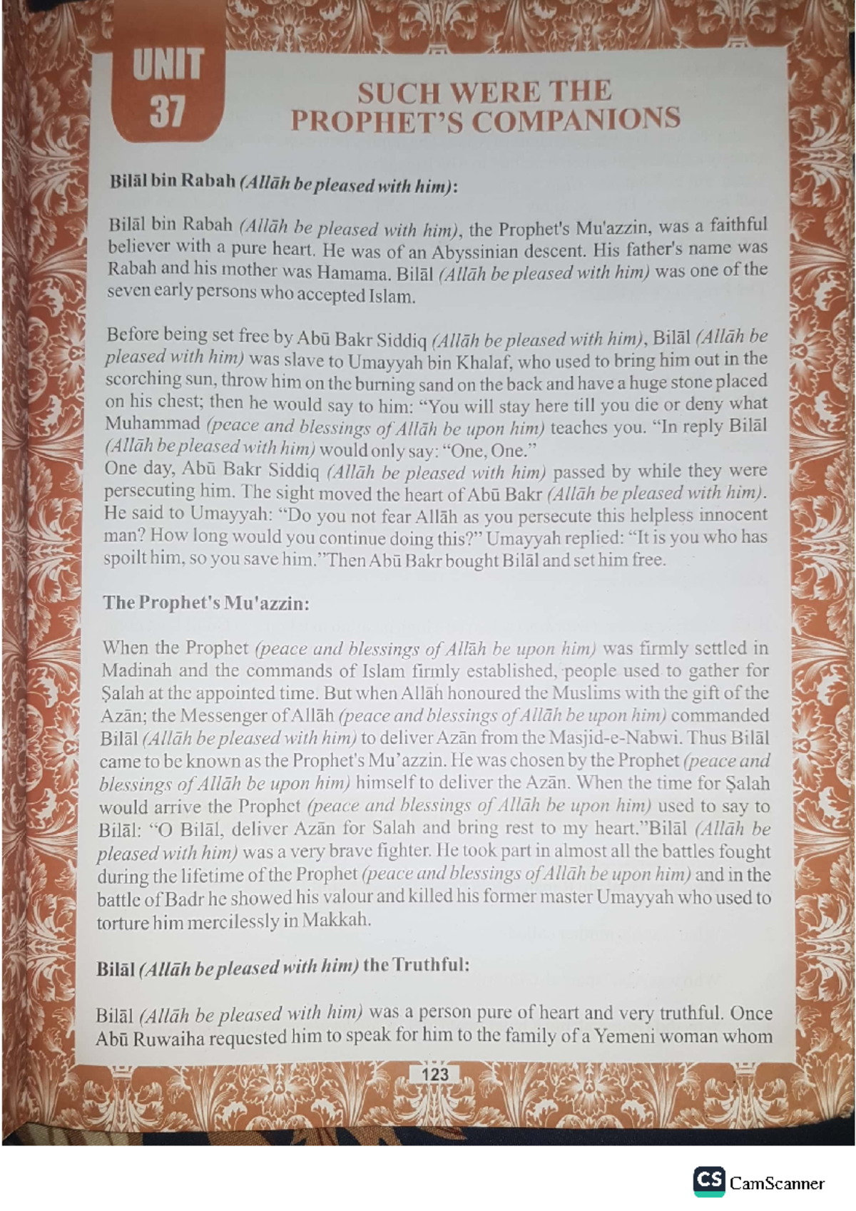 Islamiat unit 37 - UNIT SUCH WERE THE 37 COMPANIONS Biläl bin Rabah ...