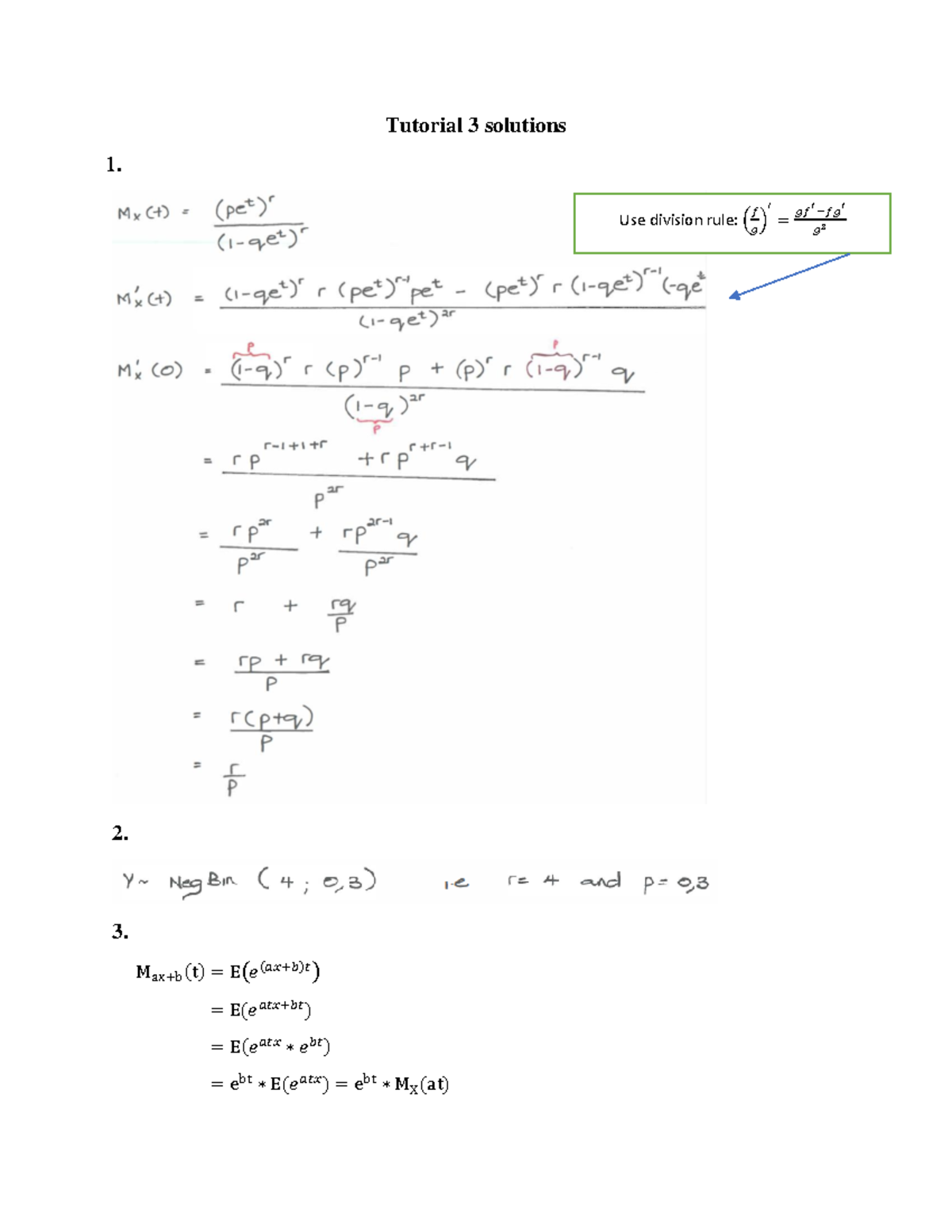 Tutorial 3a Solutions - none - Tutorial 3 solutions 1. 2. 3. M ax+b (t ...