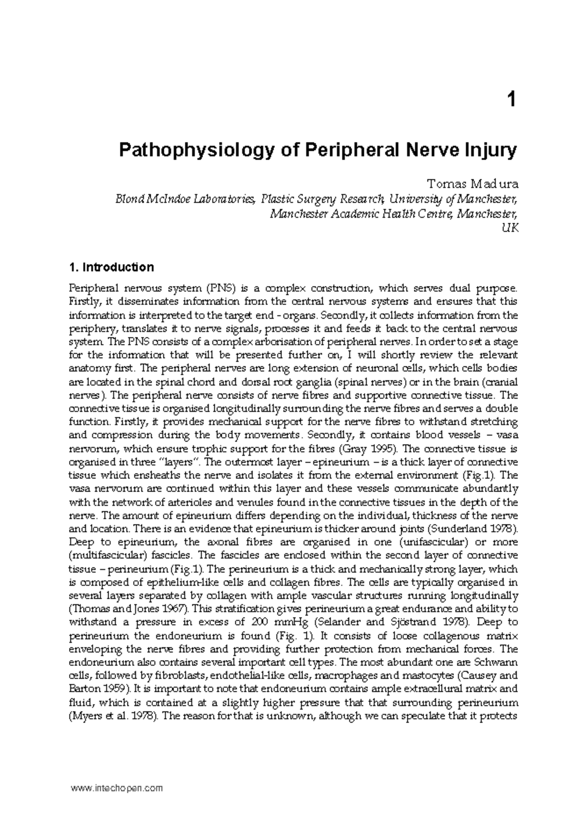 Intech pathophysiology Of Peripheral Nerve Injury 1 Pathophysiology