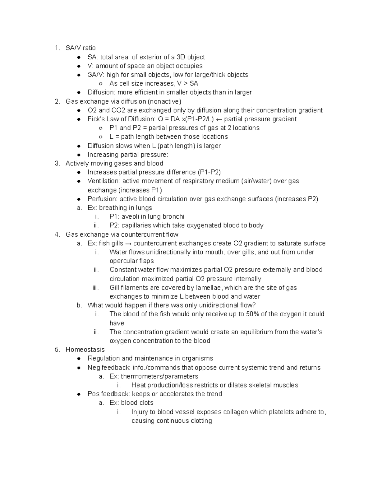 MT 2 Notes and Clarification - SA/V ratio SA: total area of exterior of ...