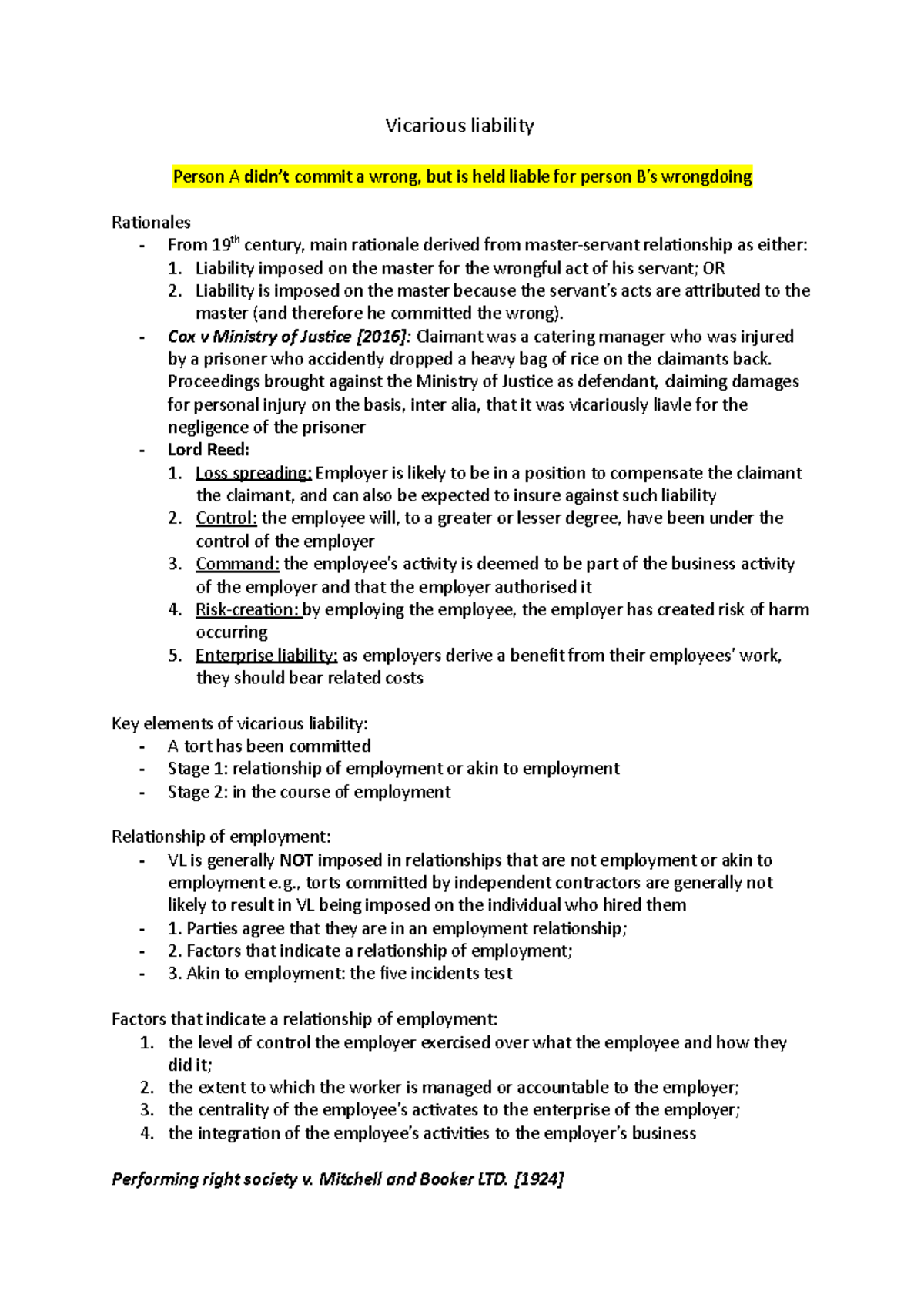 Vicarious Liability - Vicarious Liability Person A Didn’t Commit A ...