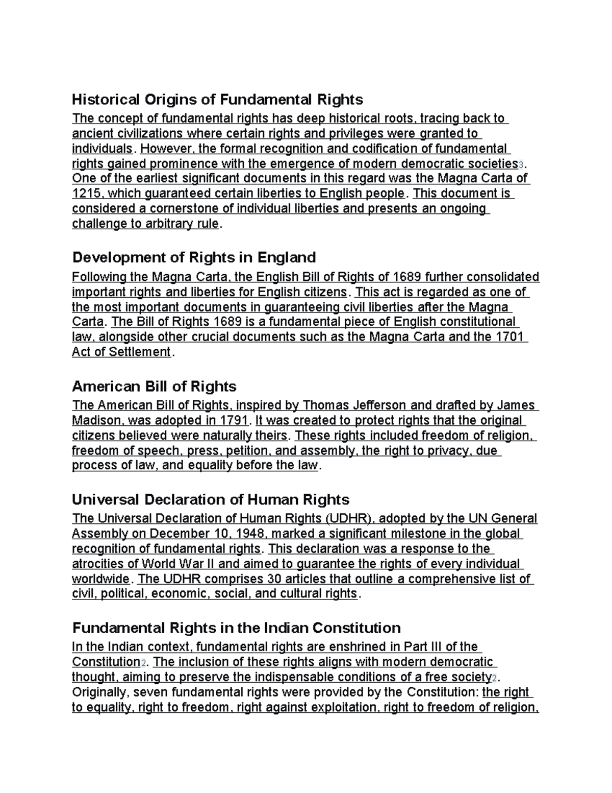 Historical Origins of Fundamental Rights - However, the formal ...