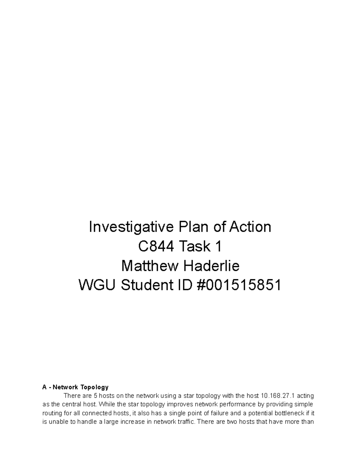 C844 Task 1 - Investigative Plan Of Action - Investigative Plan Of ...