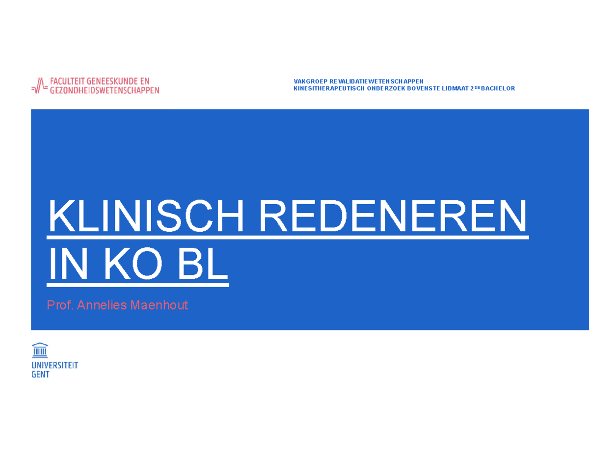 Klinisch Redeneren In KO BL Handouts - KLINISCH REDENEREN IN KO BL Prof ...