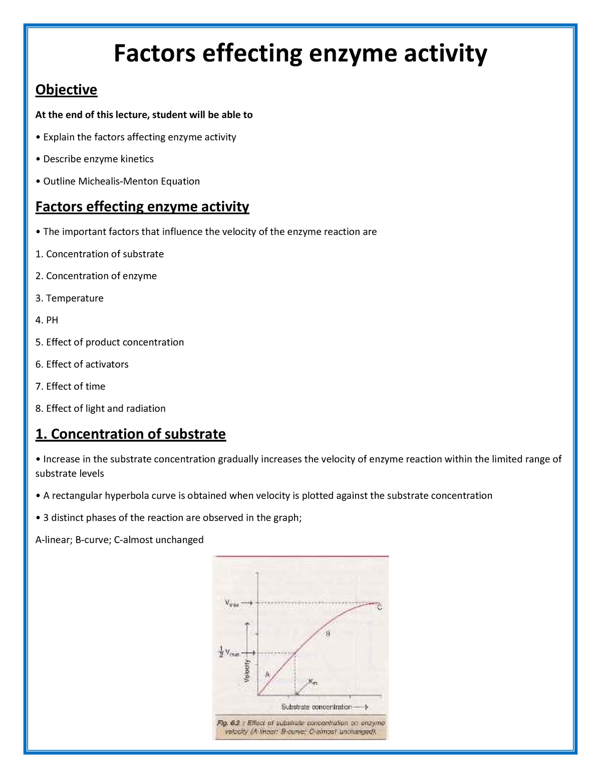 Factors affecting enzyme activity and enzyme Factors effecting enzyme activity